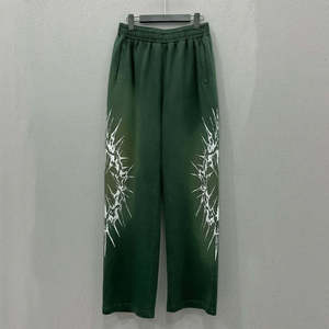 Pantalon de jogging décontracté pour homme, vert olive, taille élastique, motif épineux imprimé, poches latérales, en maille mi-lourde - Product Image 5