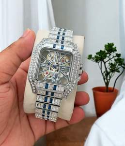 Reloj de Lujo Antiguo de Moda, Oro Rosa, Cuadrado, con Diamantes, Cuarzo, para Hombre, Acero Inoxidable, Cristal de Zafiro, Movimiento SEIKO, 10 Bar - Product Image 1