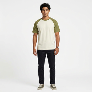 Men's <b>Raglan</b> <b>Sleeve</b> <b>T</b>-<b>Shirt</b> Solid Color Block O-Neck Casual Fit Knitted Fabric Contrast Trim Regular Length - Product Image 6