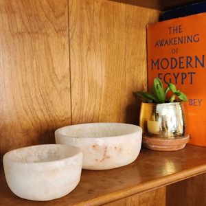 Modern alabaster stone serving bowl smooth carved finish luxury serving dish for special occasions festive gatherings - Product Image 1