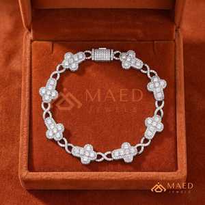 สร้อยข้อมือเงินลายดอกไม้ประดับมอสซาไนต์ สร้อยข้อมือแฟชั่นสวยงามสำหรับใส่ทุกวัน ของขวัญสไตล์ไมอามี ชิคาโก สำหรับผู้ซื้อชาวเมืองไมอามีและชิคาโก - Product Image 4