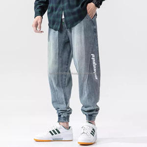 Pantalones deportivos de mezclilla de 100% algodón con estampado de estilos dulces góticos para hombre, cintura alta, transpirable, con cremallera, lavado ligero, recto, verano e invierno - Product Image 2