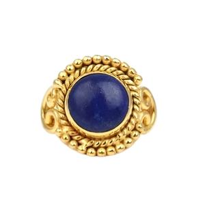 Anneaux unisexes de style bohème, de haute qualité, en lapis-lazuli naturel de 10 mm, sertis de pierres précieuses, plaqués or, délicats et élégants - Product Image 1