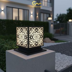 Lampe de poteau LED décorative florale Vietnam CM Decor pour extérieur, villa, jardin, noire, E27, IP65, colonne en acier, 12 pouces, AC 220V - Product Image 6