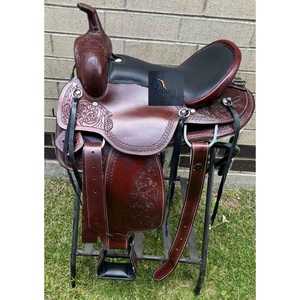 Brown Leather Western Barrel Racing Horse Saddle Floral <b>Hand</b> Carved Black Softy Seat Latigo Straps With Tack Set 10" -18" Inch - Product Image 1