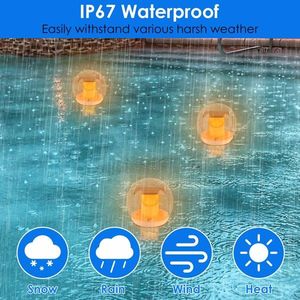 2Pcs Solar Floating Pool Lights IP67 Waterproof Outdoor Globe Ball with 3 Lighting Colors Modes Solar Flame Stake Lights - Product Image 3