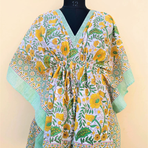 Beautiful 100% Pure Cotton <b>Kaftan</b> Bird & Floral Print Indian Cotton <b>Kaftan</b> Summer Breathable Vacation Dress Bohemian <b>Kaftan</b> - Product Image 1