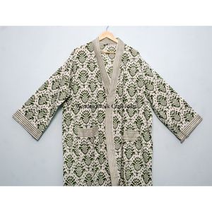 Kimono élégant en coton pour femme, 100% coton, imprimé au bloc, léger, vêtement de détente, robe de plage bohème - Product Image 2