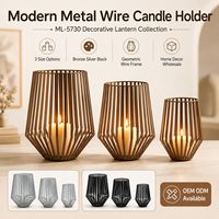Ensemble de trois lanternes porte-bougies décoratives en fil métallique géométrique, cadre en fil moderne, décoration de table, accessoires de maison en gros