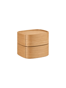 Mesita de Noche Moderna Minimalista de Madera Natural con 2 Cajones, Mesa Auxiliar Redonda para Dormitorio, Almacenamiento Simple y que Ahorra Espacio - Product Image 4