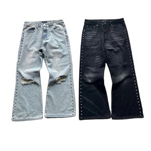 Pantalones vaqueros anchos de mezclilla con pedrería para hombre, talla grande, de pierna recta, holgados, al por mayor - Product Image 1