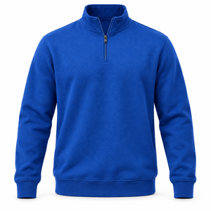 Sudadera de Felpa para Hombre, Color Azul Rey, Cierre de Cremallera de un Cuarto, Corte Regular, Cuello Alto, Tejido de Punto, 350 GSM - Product Image 1