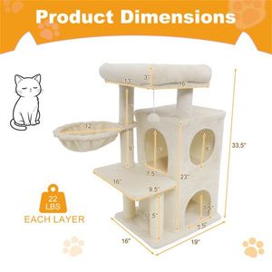 33.5\" Beige Multi-Level <b>Cat</b> Tree with 2 Tier Condo Sisal <b>Scratching</b> <b>Posts</b> Anti-toppling Device <b>for</b> <b>Cats</b> - Product Image 3