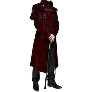 Fashion Mens Long <b>Gothic</b> Coat <b>Jacket</b> Red Velvet Steampunk Victorian Style Custom Factory OEM ODM - Product Image 5