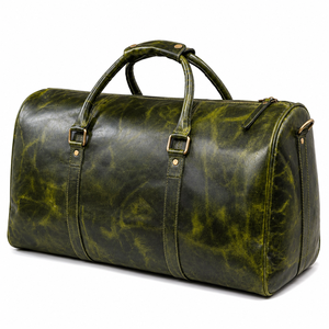 Bolsa de Lona de Cuero Verde Oliva para Hombre |   Bolsa de Viaje Premium para Fin de Semana |   Bolsa de Viaje Grande con Correa de Hombro Desmontable - Product Image 1