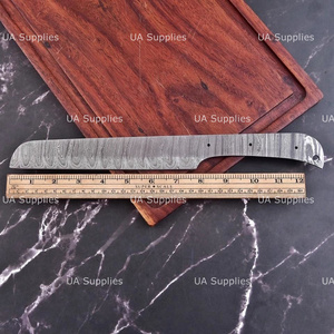 Cuchillo de Acero de Damasco Forjado a Mano de 13 Pulgadas con Punta Caída, Hoja de 0.5mm de Grosor, Hoja Lisa de Espiga Completa para Fabricación de Cuchillos DIY - Product Image 3