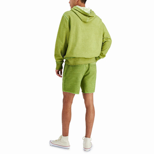 Ensemble de survêtement vert à capuche pour homme, couleur unie, manches longues, short décontracté, hiver, respirant, coton, coupe régulière, taille élastique - Product Image 2