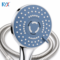 Ensemble de douche à main rond 3 fonctions finition chromée avec pulvérisateur et flexible de douche en acier inoxydable renforcé, accessoire de salle de bain