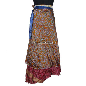 Jupes longues en soie de Rajasthani, 2 couches, réversibles, style saris magiques, jupes longues bohèmes en soie, jupes enveloppantes magiques en soie indienne - Product Image 4