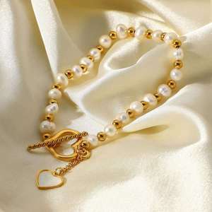 Pulsera de Perlas de Imitación con Cruz de Corazón, Chapada en Oro de 18K, Aleación de Zinc y Acero Inoxidable, BLACKTIE BKT3358, Joyería para Mujer - Product Image 6