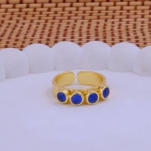 Ink Blue Chalcedony Multi Stone Brass Stainless Steel Band Handmade Gemstone <b>Gold</b> Plated Bezel <b>Set</b> Adjustable Statement <b>Rings</b> - Product Image 3