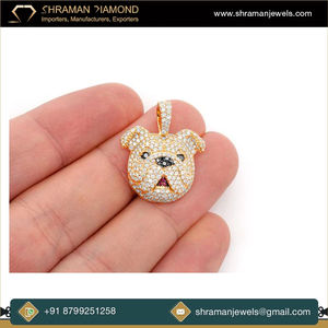 SHRAMAN JEWELS Colgante de Plata 925 Bañado en Oro con Moissanita y Diamantes, Diseño Personalizado de Cara de Bulldog Adorable, Estilo Hip Hop, Dijes para Collar - Product Image 2