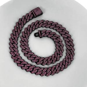 Men's <b>Black</b> Rhodium & 10K Gold Plated S925 Figaro <b>Chain</b> Necklace with Lab Grown Crystal Rhinestone Hiphop Wedding - Product Image 5
