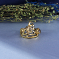 Bague Statement C |   Bague en laiton plaqué or rose, style bohème, vague abstraite, citrine