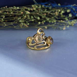 C Statement <b>Ring</b> | Rose Gold Plated Brass Bohemian Abstract Wave <b>Citrine</b> <b>Ring</b> - Product Image 4