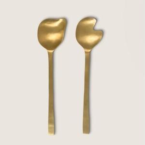 Gold Plated Salad Fork And Spoon <b>Set</b> With Shell Design Handle Metal Salad Serving Luxury Cutlery <b>Sets</b> 2 Pcs Wedding Decoration - Product Image 2
