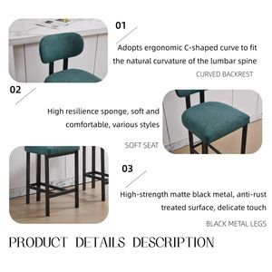 Set di 2 Sgabelli da Bar Moderni Imbottiti in Tessuto, Altezza 26 Pollici, Sedie per Isola Cucina con Gambe in Metallo Nero - Product Image 4