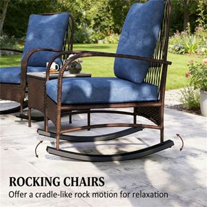 Set di Mobili da Terrazza in 3 Pezzi, Sedia a Dondolo Marrone con Tavolino per Arredo Giardino - Product Image 2