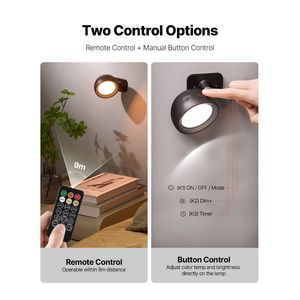 2 Applique LED Ricaricabili a Batteria con Telecomando, Rotazione a 360 Gradi, Dimmerabili, Lampade da Parete con Cavo - Product Image 6