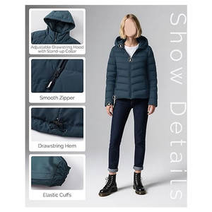 Chaqueta Acolchada con Capucha para Mujer, Impermeable, Ligera, con Cierre Completo, Abrigo de Invierno Acolchado, Parka para Clima Frío, Informal y Moderna - Product Image 6