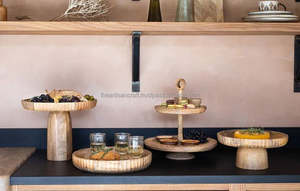 Pedestal de exhibición de postres de madera para bodas, fiestas y decoración del hogar Elevador de pasteles de madera natural con base redonda - Product Image 6
