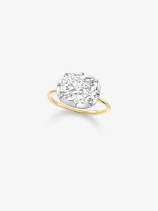 Bagues de fiançailles solitaires en or massif 14K 18K avec diamant de laboratoire taille coussin étincelant de 5 carats, sertis à griffes Gorgon, bijoux de luxe imposants - Product Image 1