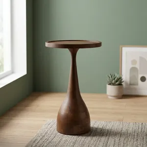 Modern Handmade <b>Round</b> Wooden <b>Side</b> <b>Table</b> Midcentury Design Living Room Furniture - Product Image 2