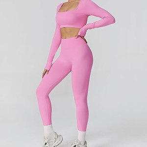 Conjuntos Deportivos para Mujer, Top Corto de Manga Larga con Espalda Descubierta, Leggings de Cintura Alta, Conjuntos de Traje Deportivo para Yoga, Conjuntos de 2 Piezas - Product Image 3