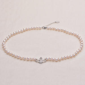 Collar de Perlas de Agua Dulce Naturales de 7-8 mm, Casi Redondas, de Alta Brillantez, Estilo Emperatriz Occidental Saturno, con Microdefectos, de Tilian Pearl - Product Image 2