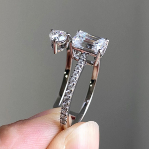 <b>Emerald</b> Cut Round Cut Cz Solitaire Double <b>Band</b> Eternity <b>Ring</b> White Gold Engagement <b>Ring</b> 10K Solid Gold Wedding <b>Ring</b> Gift For Her - Product Image 5