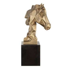 Sculpture de tête de cheval géométrique moderne haut de gamme avec base, figurine animale dorée, décoration de table de ferme pour salon, art décoratif - Product Image 4