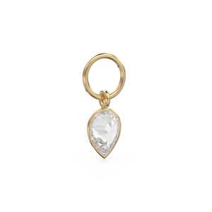 Colgante de oro macizo con cuarzo blanco de estilo minimalista, piedra de nacimiento de abril, engaste de bisel, pequeña gema blanca - Product Image 5