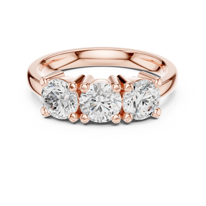 Anillo de compromiso de tres piedras con diamante moissanita de corte redondo chapado en oro rosa de 14 quilates, color D, para mujer, banda nupcial - Product Image 1