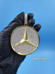 925 Silver Gold Plated Moissanite <b>Mercedes</b> Geometric Pendant Hip Hop Charm Round Ice Cube Necklace Unisex Party Jewelry - Product Image 1