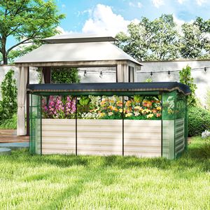 Fioriera Rialzata in Acciaio Zincato Beige per Giardino con Gabbia per Piante, Telo Ombreggiante e Letto Rialzato per Fiori, Verdure ed Erbe Aromatiche - Product Image 2