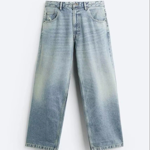 Jean en denim délavé pour homme, coupe large, taille mi-haute, décontracté, gris uni - Product Image 6