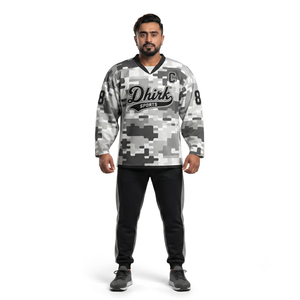 Maillot de hockey sur glace camouflage neige personnalisé avec maille respirante, col en V surdimensionné, sublimation du nom du joueur - Tenue d'équipe, fabrication OEM - Product Image 1