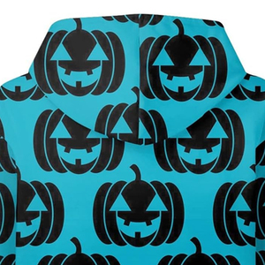 Premium Women's Sublimated <b>Halloween</b> <b>Hoodie</b> All Over Teal Blue Jack O Lantern Pumpkin Print Polyester Pullover Sweatshirt OEM - Product Image 4