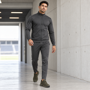 Men's Dark Gray Tracksuit Full <b>Zip</b> Jacket And Pants Set Breathable Casual Wear Solid Color Stand Collar Regular Fit Autumn Style - Product Image 5