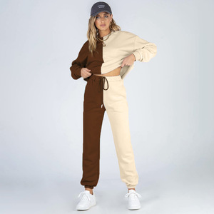 Conjunto Deportivo de 2 Piezas para Mujer, Color Block, Top Corto de Manga Larga, Pantalones Jogger, Corte Holgado Informal, Primavera Verano, Tejido de Algodón - Product Image 4